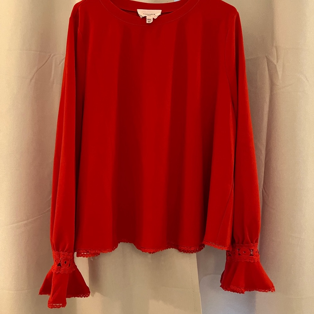 Pomander Place Scarlet Blouse with Flared Cuffs